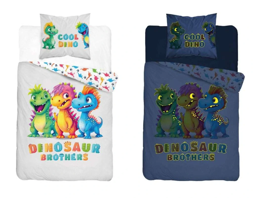 Detexpol Povlečení Dinosaur Brothers Svítící Bavlna, 140/200, 70/80 cm
