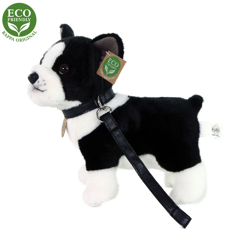 Rappa Plyšový pes bostonský teriér s vodítkem stojící 23 cm ECO-FRIENDLY