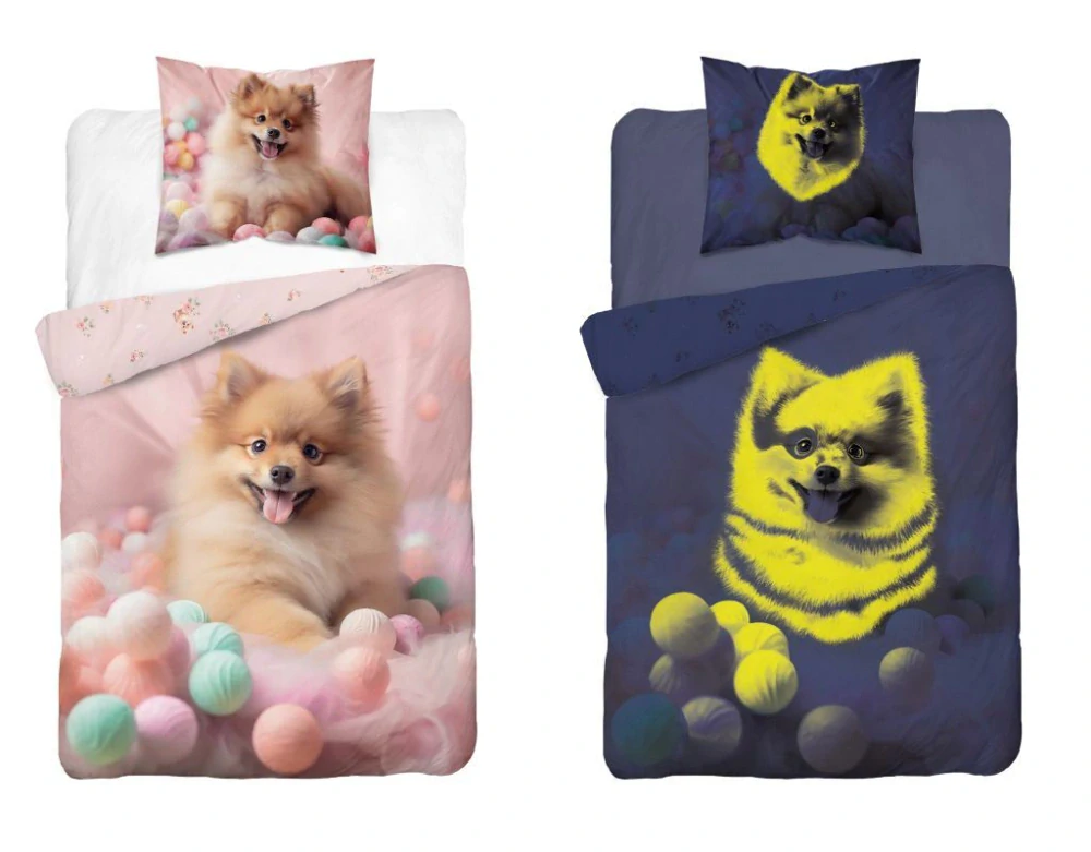 DETEXPOL Povlečení Pejsek Pomeranian svítící  Bavlna, 140/200, 70/80 cm
