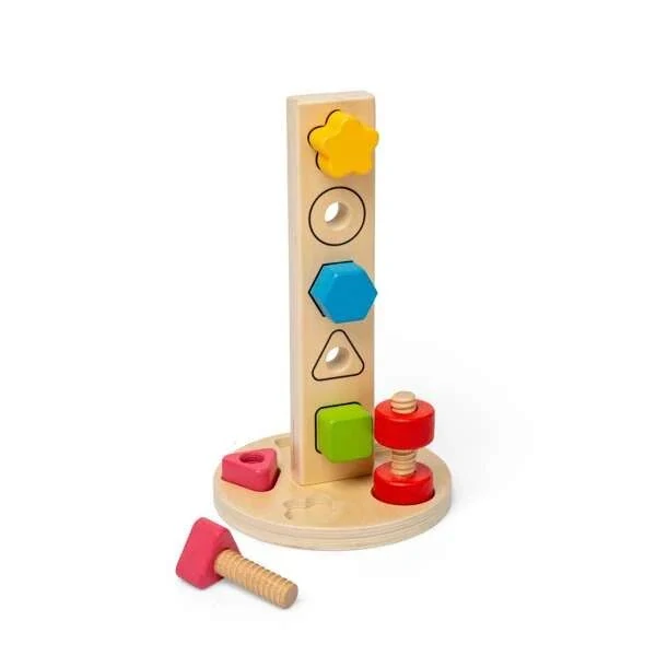 Bigjigs Toys Dřevěná věž s maticemi a šrouby