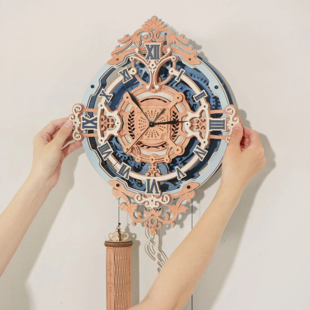 RoboTime 3D dřevěná mechanická skládačka Nástěnné hodiny