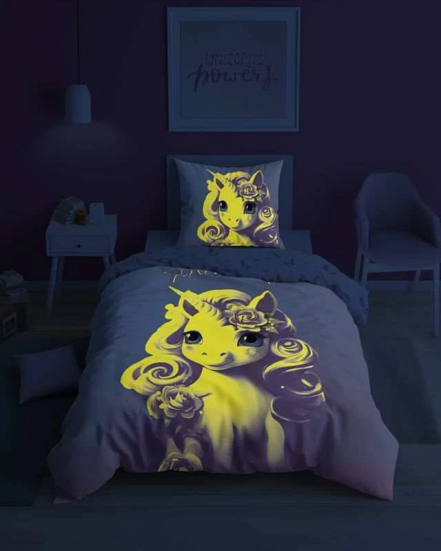 DETEXPOL Povlečení Jednorožec růže svítící Bavlna, 140/200, 70/80 cm