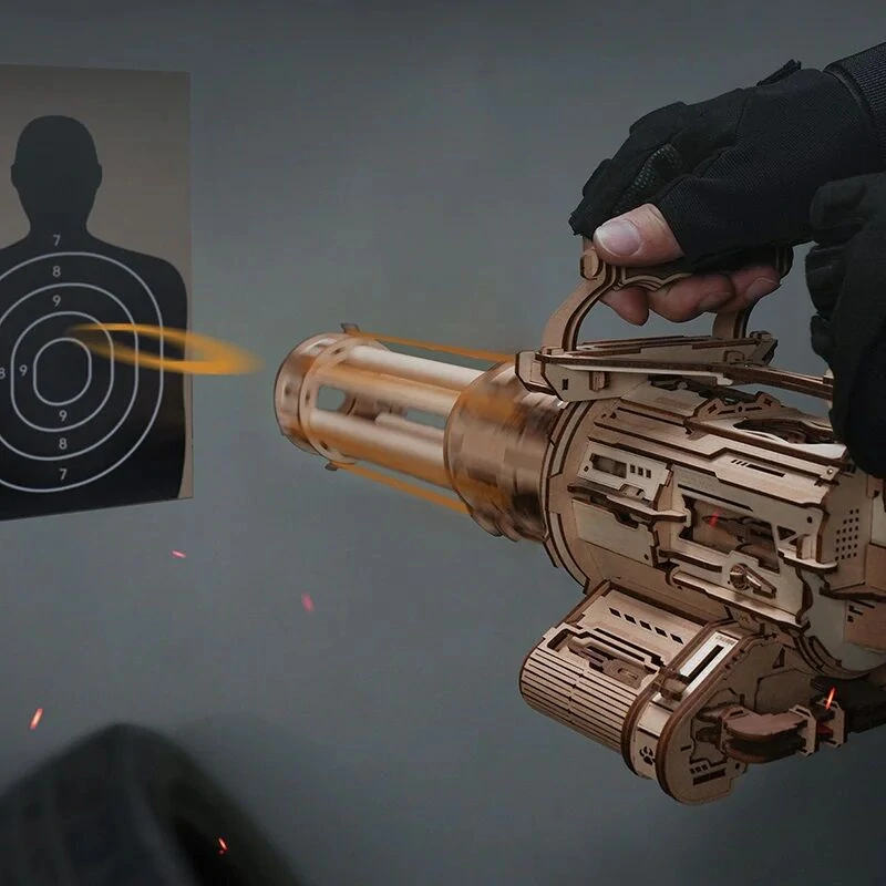 RoboTime 3D dřevěná mechanická skládačka Rotační kulomet