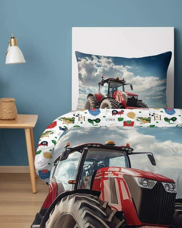 DETEXPOL Povlečení Traktor red Bavlna, 140/200, 70/80 cm