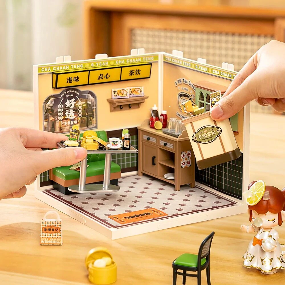 RoboTime 3D dřevěná skládačka Miniatura domečku Hongkongská kavárna