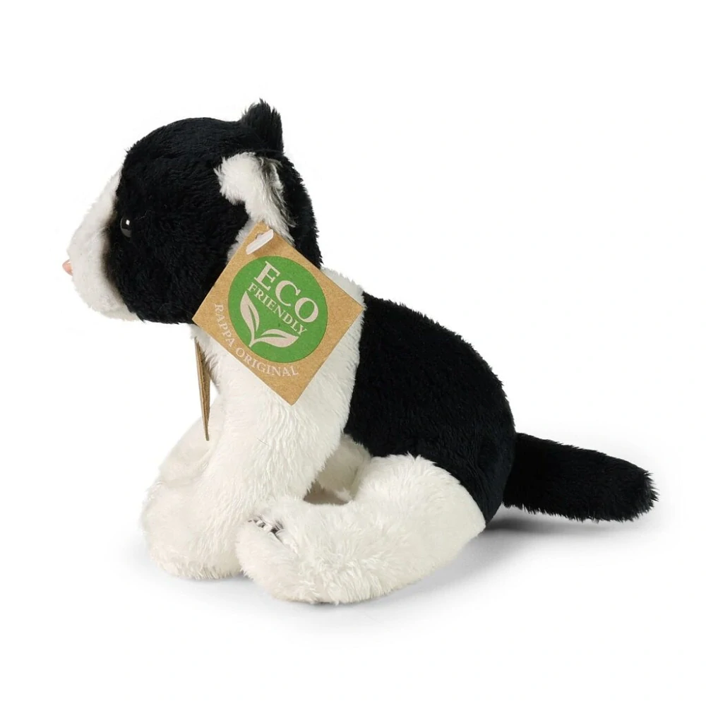 Rappa Plyšová kočka sedící černo-bílá 14 cm ECO-FRIENDLY