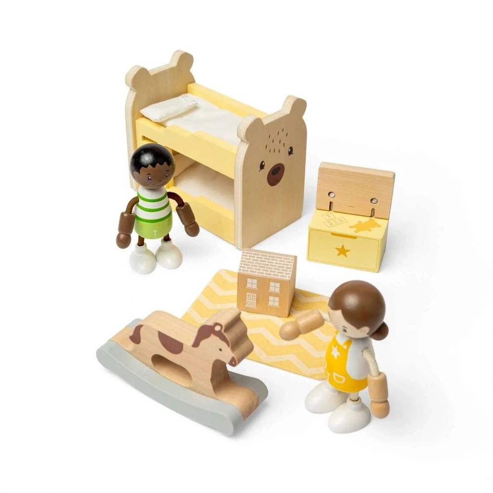 Bigjigs Toys Dřevěný nábytek do domečku pro panenky Dětský pokoj
