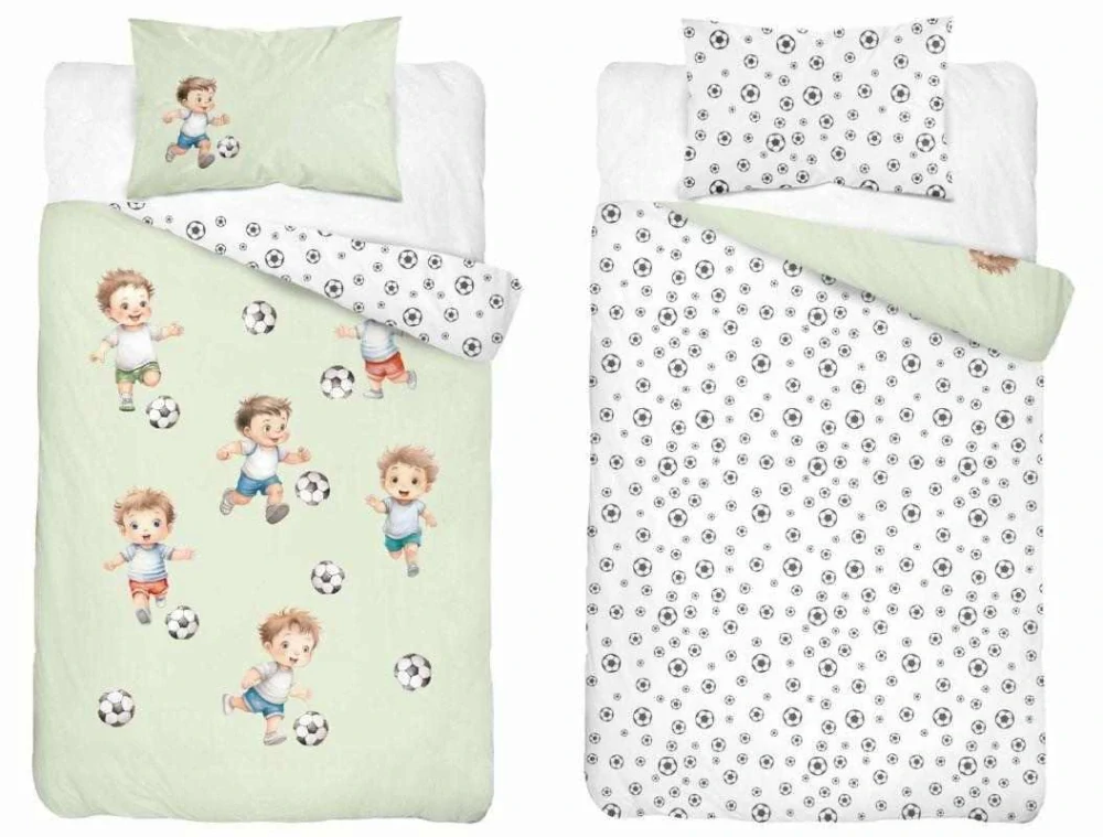 DETEXPOL Povlečení do postýlky Malý Fotbalista zelinkavá Bavlna, 100/135, 40/60 cm