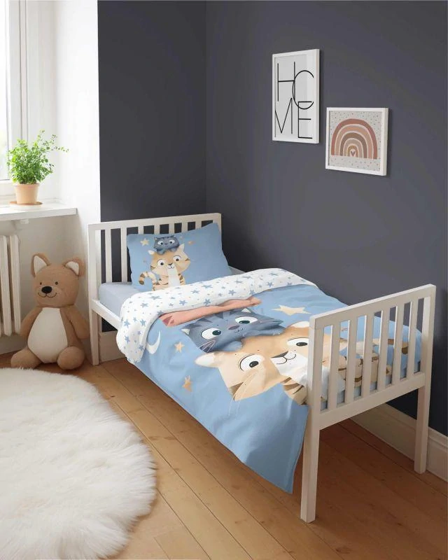 DETEXPOL Povlečení do postýlky Kočičky Blue Bavlna, 100/135, 40/60 cm
