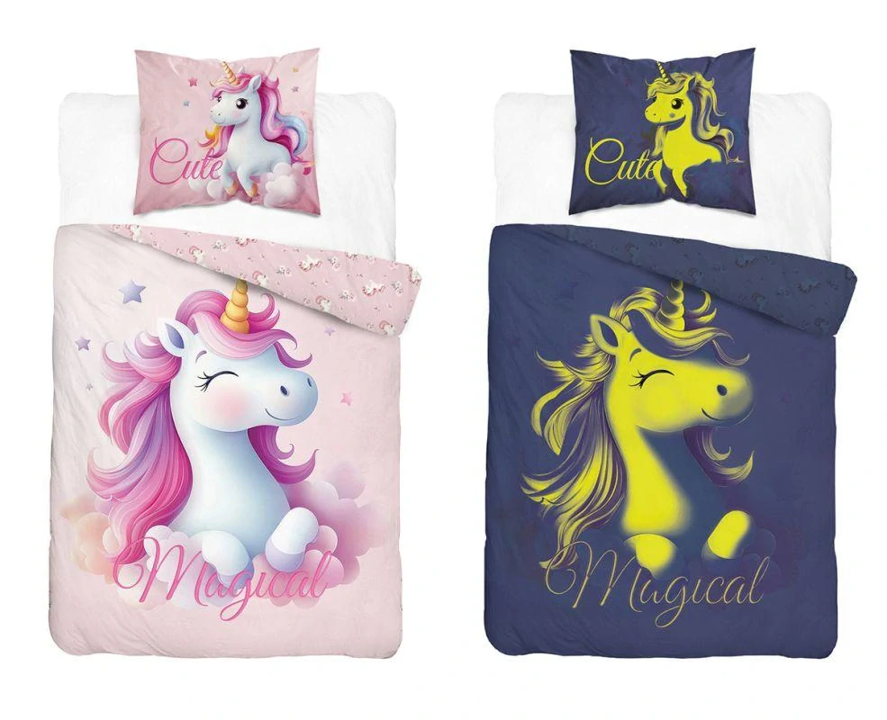 DETEXPOL Povlečení Jednorožec Cute svítící  Bavlna, 140/200, 70/80 cm