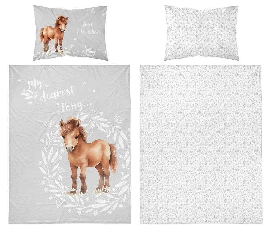 DETEXPOL Povlečení do postýlky Malý Pony šedá Bavlna, 100/135, 40/60 cm