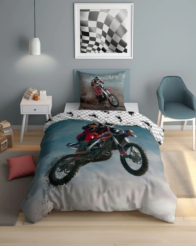 DETEXPOL Povlečení Motokros skok svítící Bavlna, 140/200, 70/80 cm