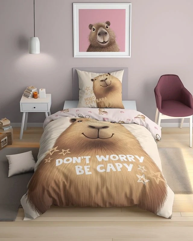 DETEXPOL Povlečení Kapybara svítící Bavlna, 140/200, 70/80 cm