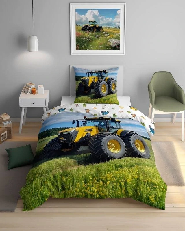 DETEXPOL Povlečení Traktor žlutý svítící Bavlna, 140/200, 70/80 cm