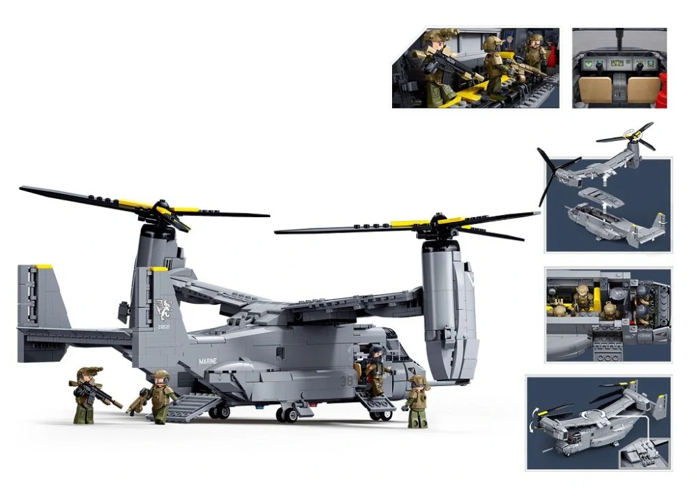 Sluban Model Bricks M38-B1537 Transportní letoun MV-22-S Osprey v měřítku 1:44