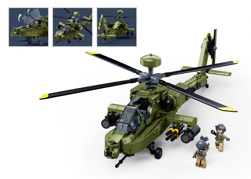 Sluban Model Bricks M38-B1536 Bitevní vrtulník AH-64D-S Apache v měřítku 1:35