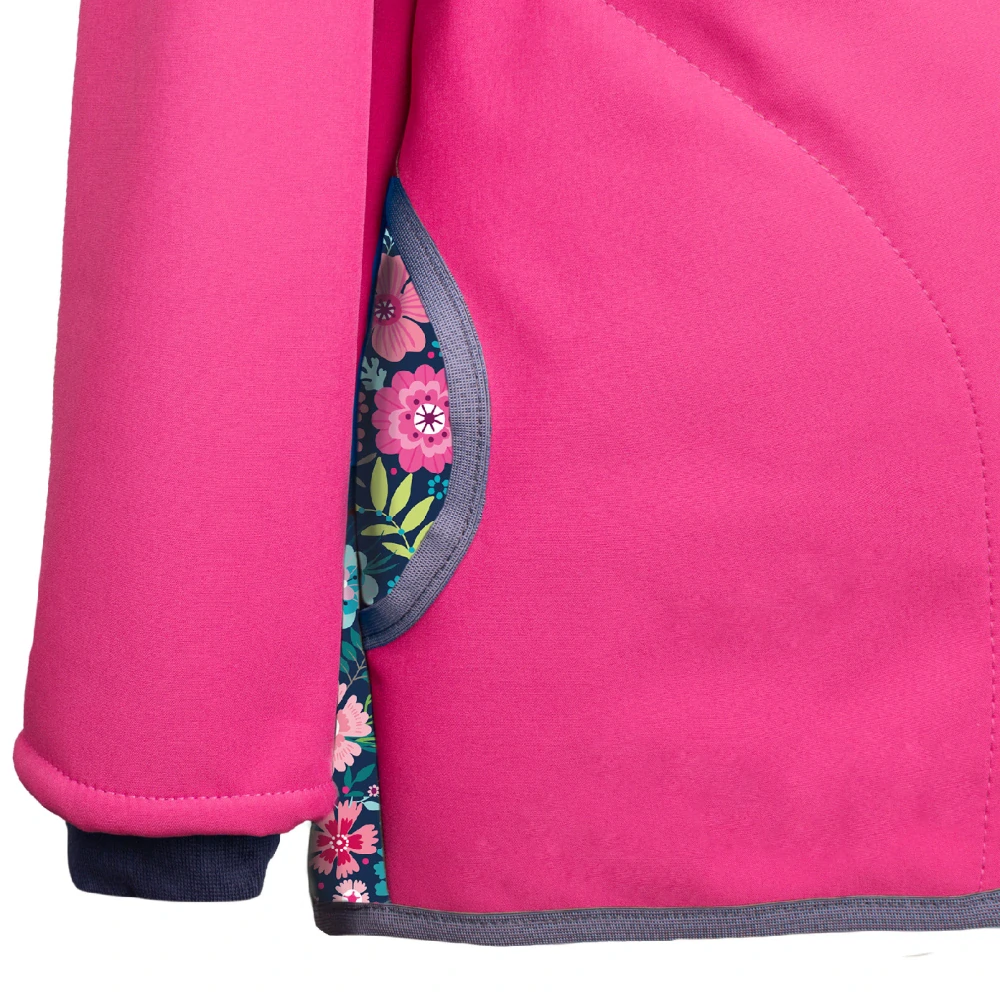 Unuo Dětská softshellová bunda s fleecem Basic Fuchsiová Květinky 104/110