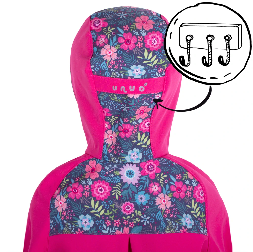 Unuo Dětský softshellový kabátek bez zateplení Fuchsiová Květinky 110/116