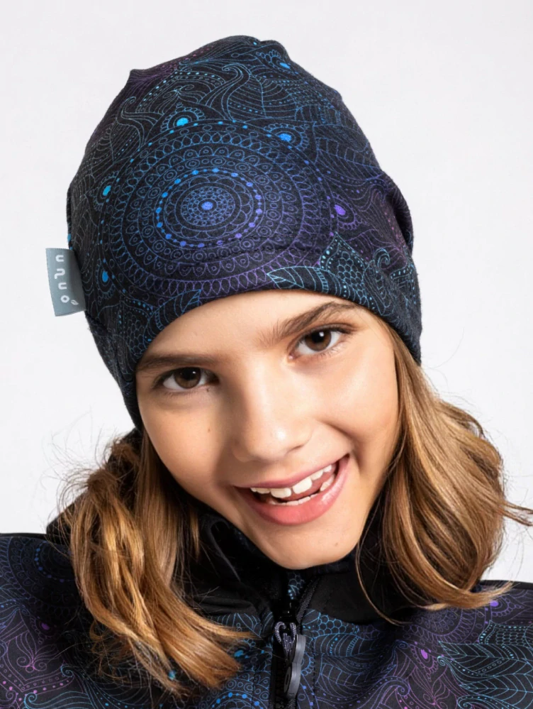 Unuo Dětská čepice fleecová Homeless Temná mandala S (45-48 cm)