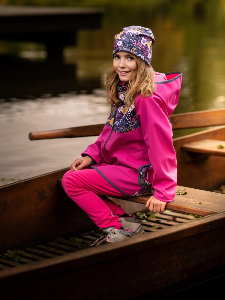 Unuo Dětské softshellové kalhoty s fleecem pružné Sporty Fuchsiová 116/122