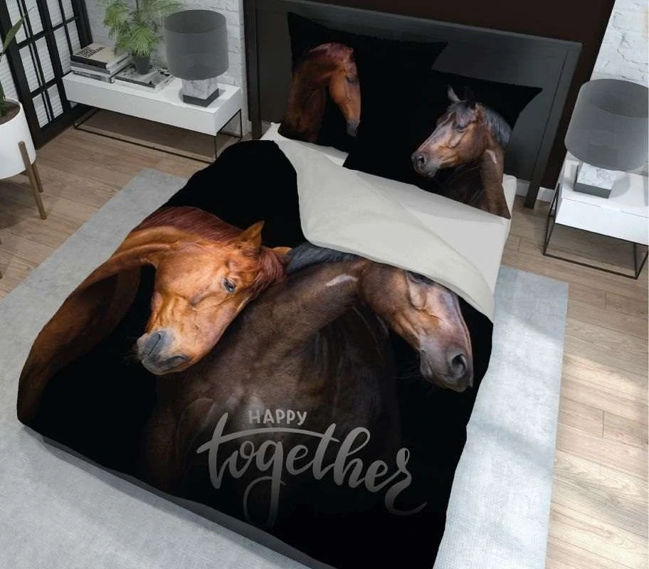 DETEXPOL Francouzské povlečení Koně Happy together  Bavlna, 220/200, 2x70/80 cm