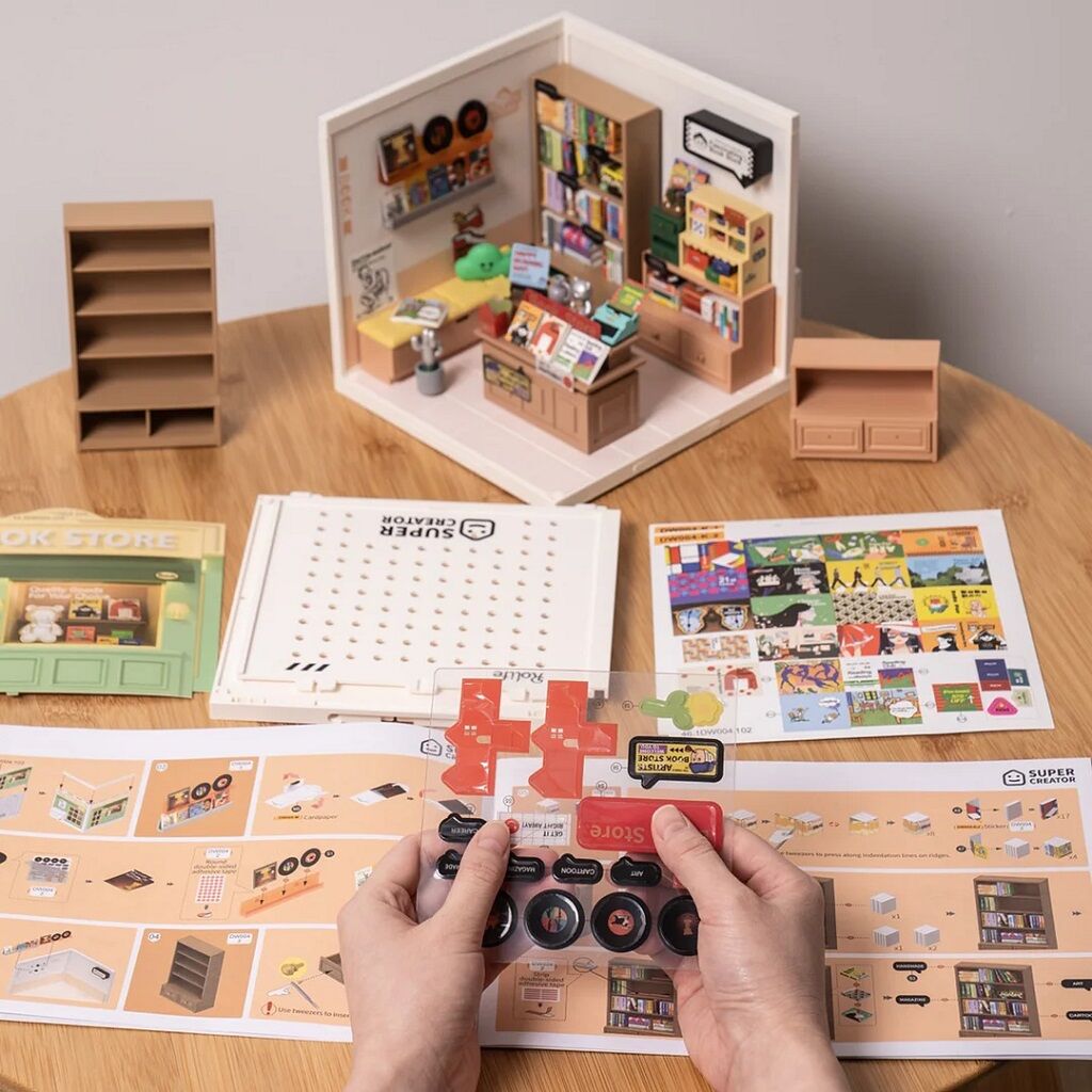 RoboTime 3D dřevěná skládačka Miniatura domečku Fascinující knihkupectví
