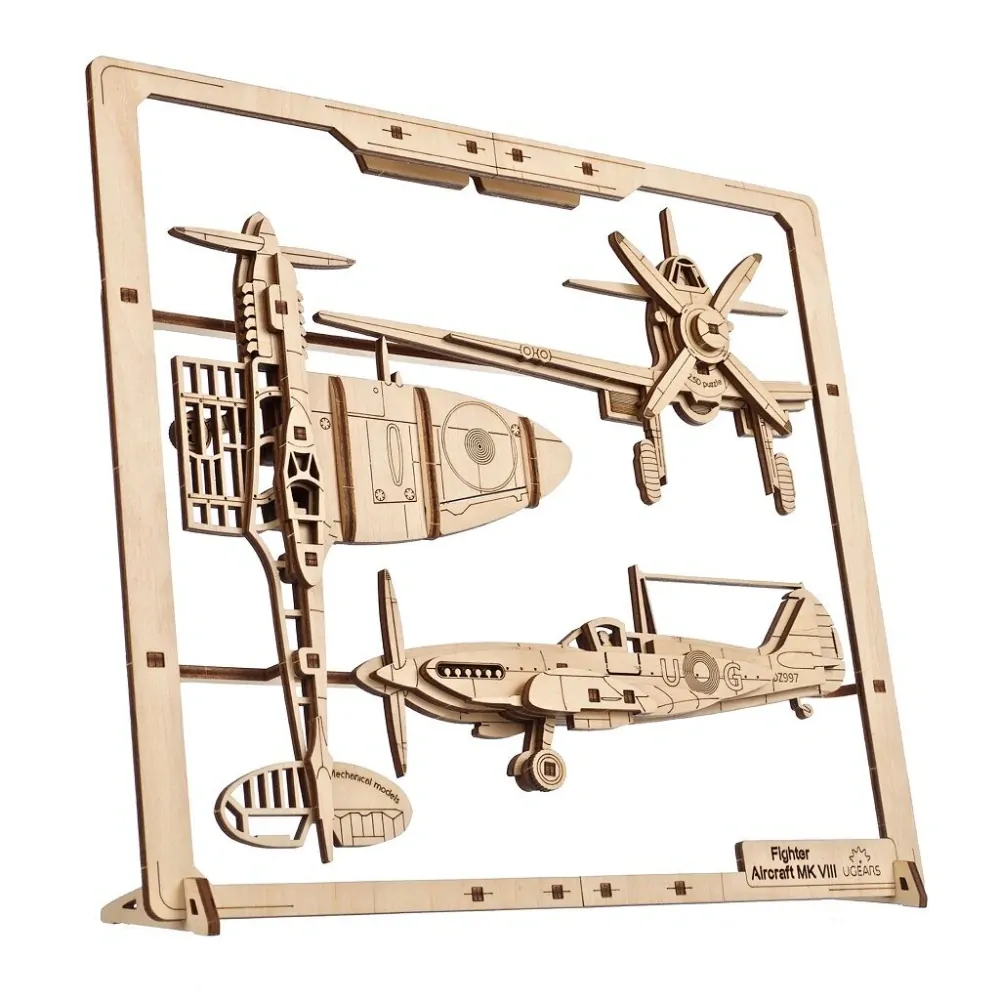 Ugears 2,5D dřevěné mechanické puzzle Stíhací letadlo