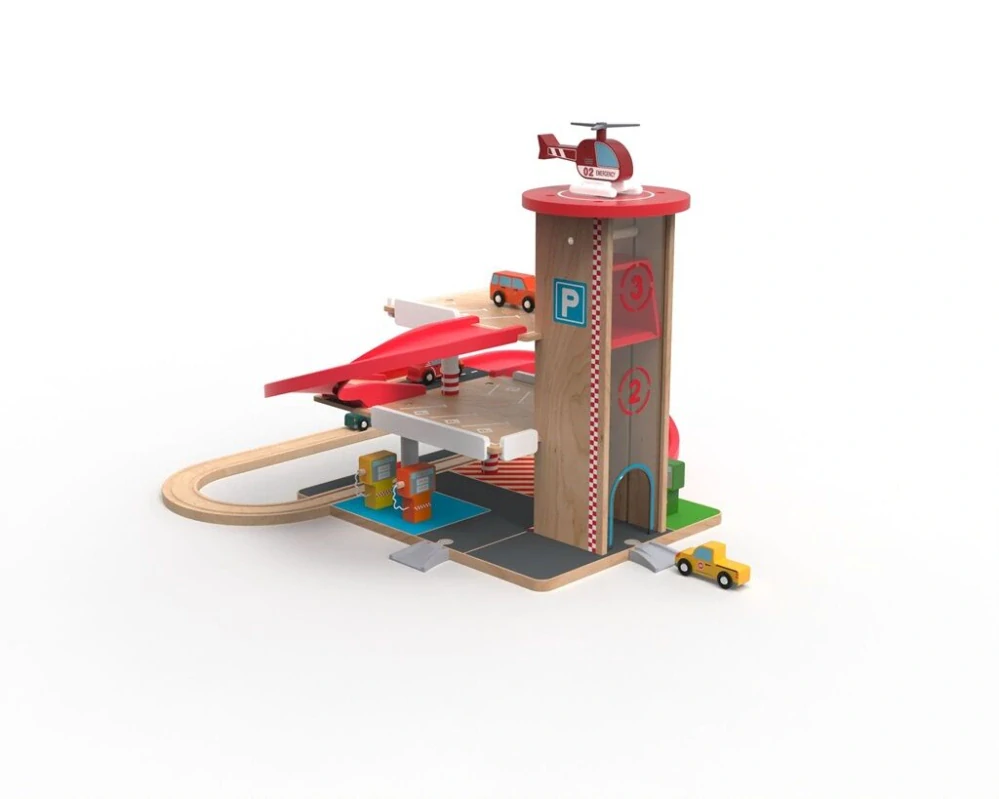 2Kids Toys Dřevěná garáž s vláčkodráhou