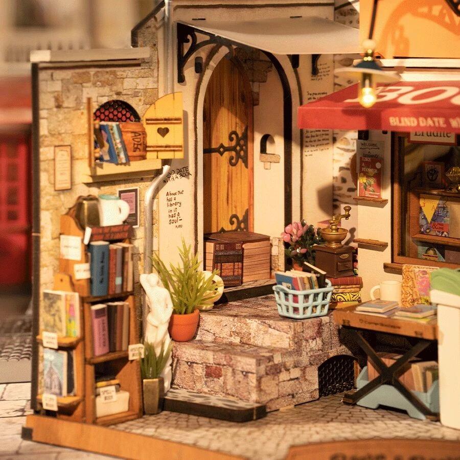 RoboTime 3D dřevěná skládačka Miniatura domečku Knihkupectví na rohu
