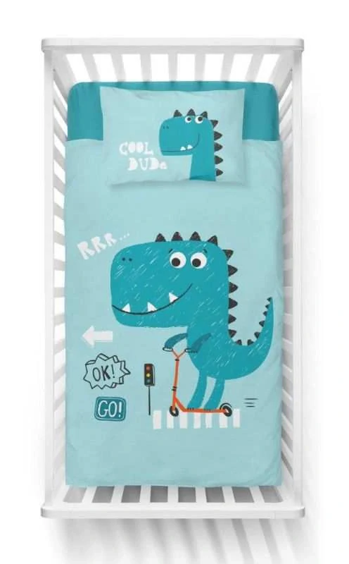 DETEXPOL Bambusové povlečení do postýlky Dino blue  Bavlna, Bambus, 100/135, 40/60 cm