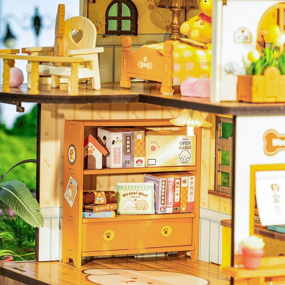 RoboTime 3D dřevěná skládačka Miniatura domečku Domeček pro štěňátka