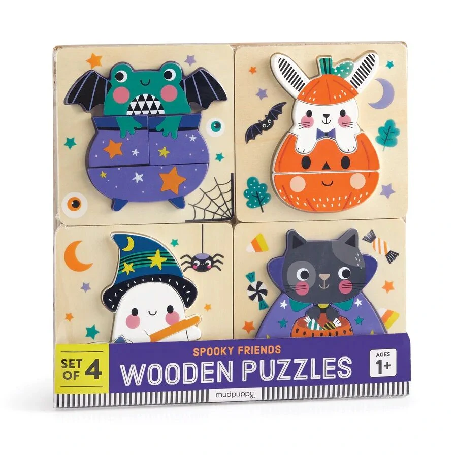 Mudpuppy Dřevěné puzzle sada 4 puzzle Halloween