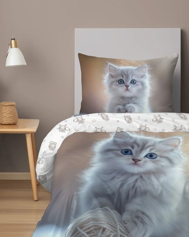 DETEXPOL Povlečení Kotě klubíčko white Bavlna, 140/200, 70/80 cm