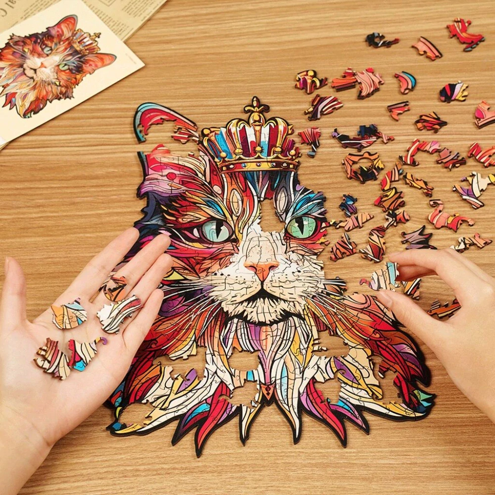 RoboTime Dřevěné puzzle Kočičí král