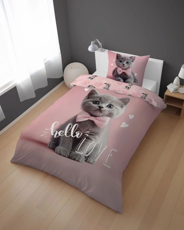 DETEXPOL Povlečení Kotě hello love Bavlna, 140/200, 70/80 cm