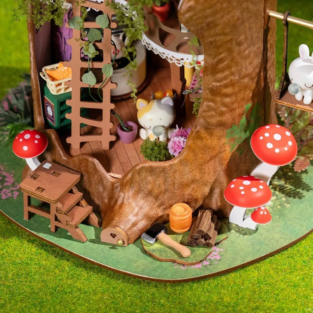 RoboTime 3D dřevěná skládačka Miniatura domečku Lesní chaloupka z pařezu