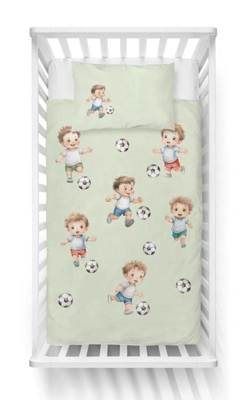 DETEXPOL Povlečení do postýlky Malý Fotbalista zelinkavá Bavlna, 100/135, 40/60 cm