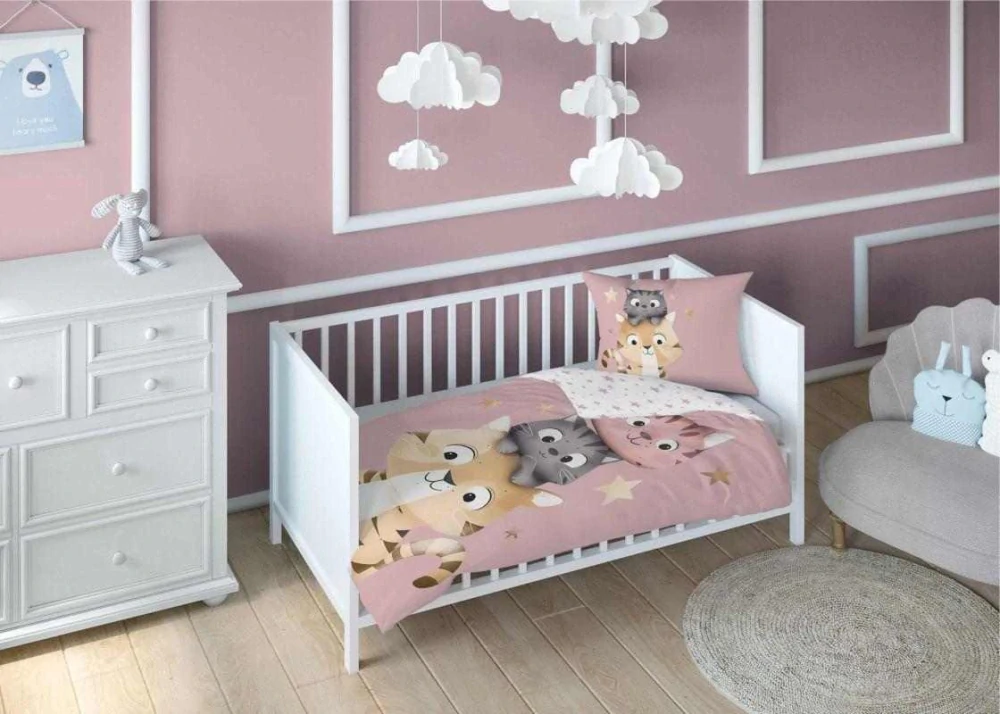 DETEXPOL Povlečení do postýlky Kočičky  Bavlna, 100/135, 40/60 cm