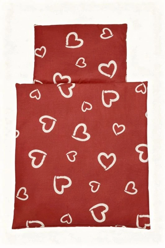 SDS Peřinky do postýlky pro panenky Srdíčka velká červená_Srdíčka malá červená Bavlna, výplň: Polyester, 1x 38x44 cm / 28x20 cm