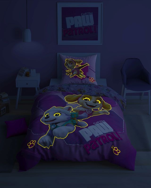 DETEXPOL Povlečení Paw Patrol lila svítící Bavlna, 140/200, 70/80 cm