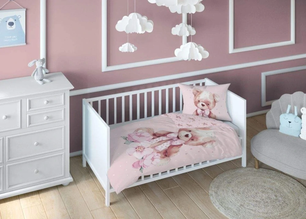 DETEXPOL Povlečení do postýlky Medvídek mašle Bavlna, 100/135, 40/60 cm