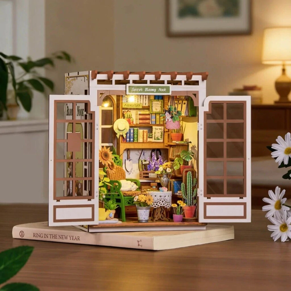 RoboTime 3D skládačka Zarážka na knihy Miniatura domečku Tajné květinové zákoutí