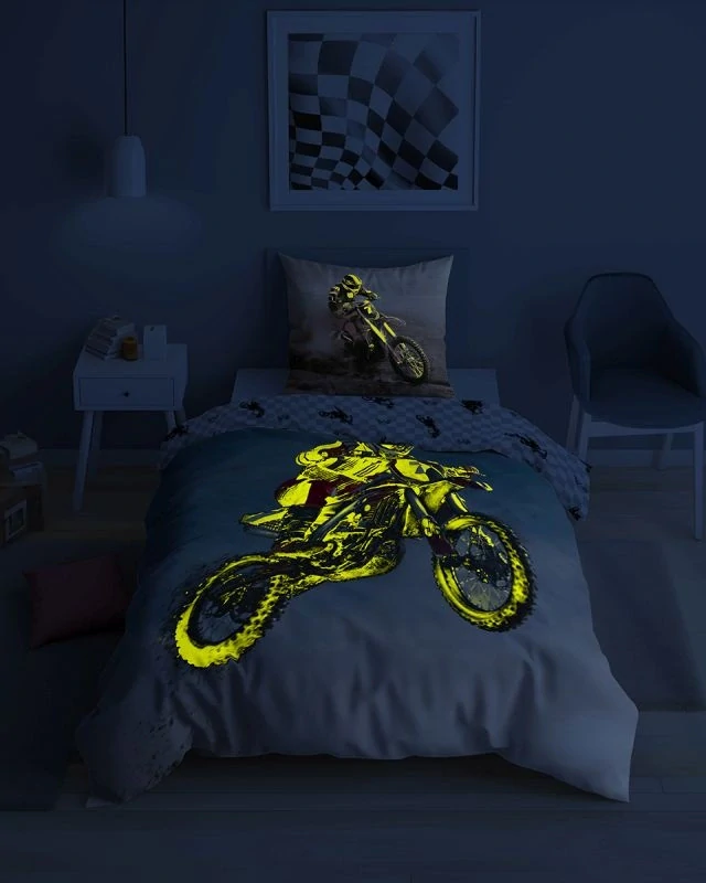 DETEXPOL Povlečení Motokros skok svítící Bavlna, 140/200, 70/80 cm