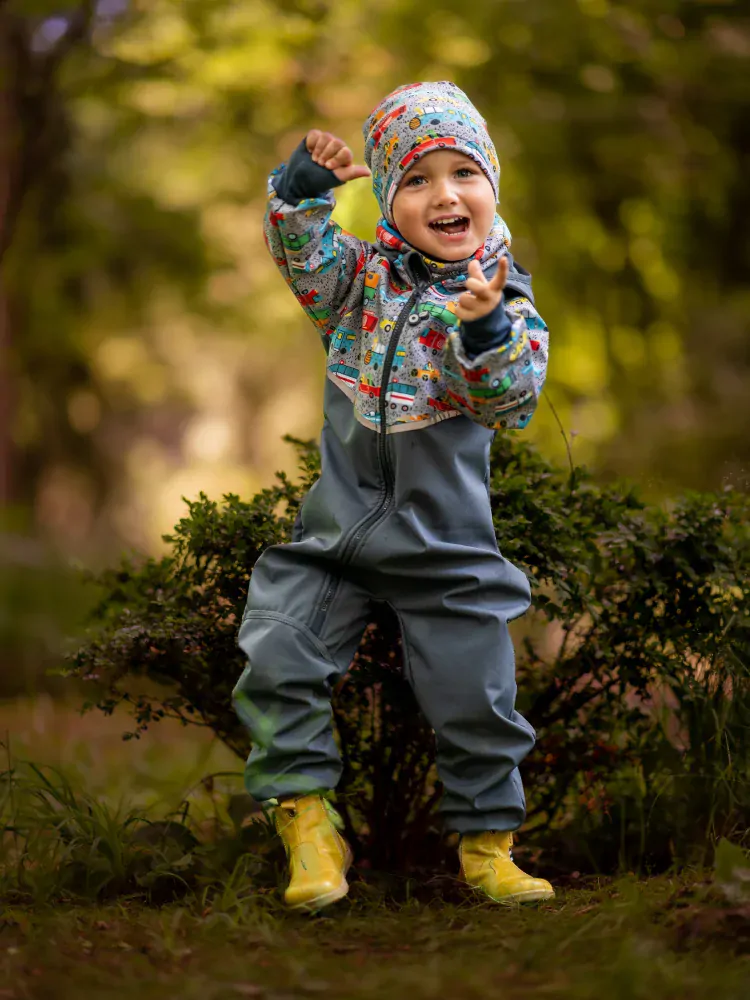 Unuo Batolecí softshellová kombinéza s fleecem Mini Tm.šedá ZOO na výletě 98/104