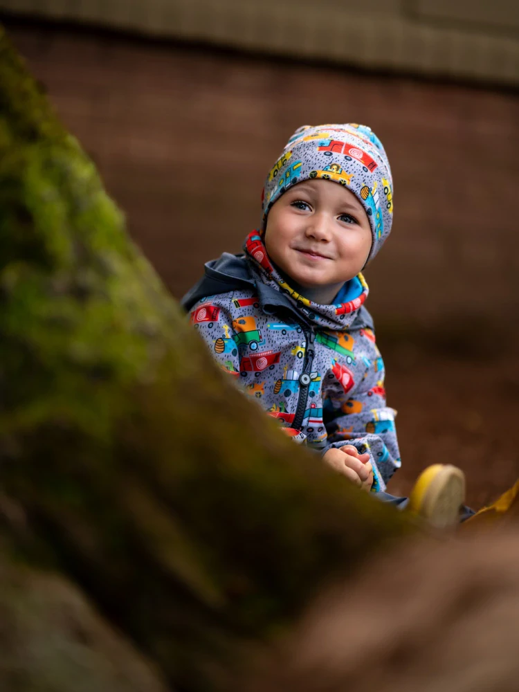 Unuo Dětská softshellová bunda s fleecem Basic Tm. šedá ZOO na výletě 92/98