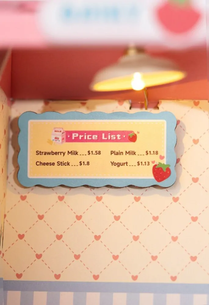 RoboTime 3D dřevěná skládačka Miniatura domečku Mléčný bar Strawberry