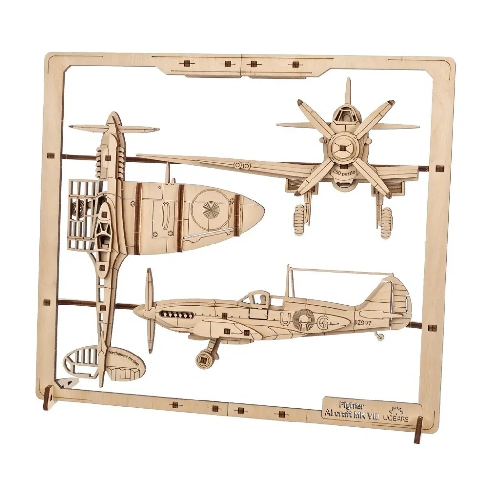 Ugears 2,5D dřevěné mechanické puzzle Stíhací letadlo