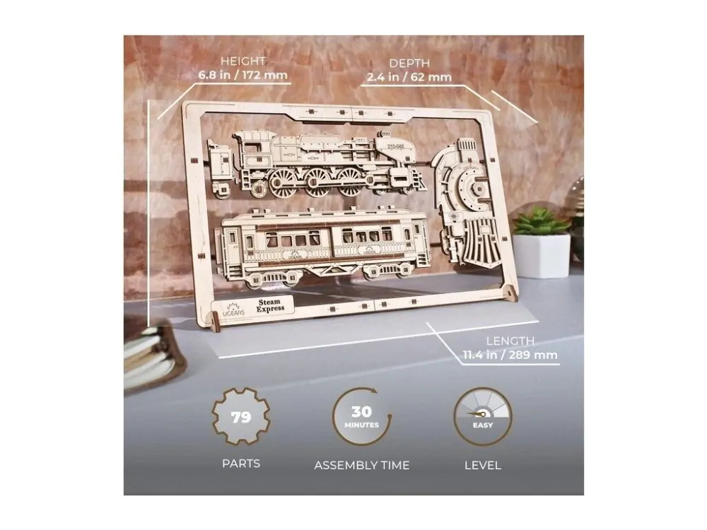 Ugears 2,5D dřevěné mechanické puzzle Steam Express