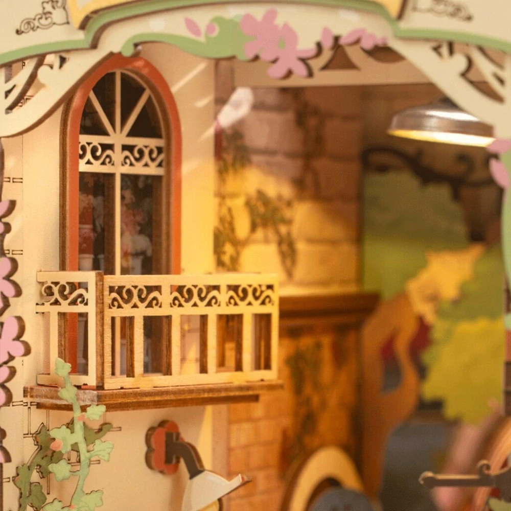 RoboTime 3D skládačka Zarážka na knihy Miniatura domečku Květinový koutek