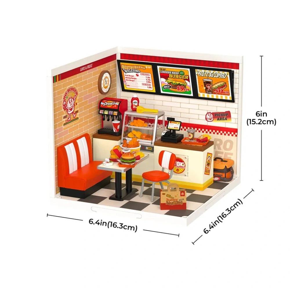 RoboTime 3D dřevěná skládačka Miniatura domečku Restaurace Mňam, mňam burger